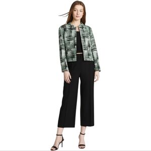 Lafayette 148 New York Green & Black Mixed Geo Pattern Zip Blazer Size 8 Career